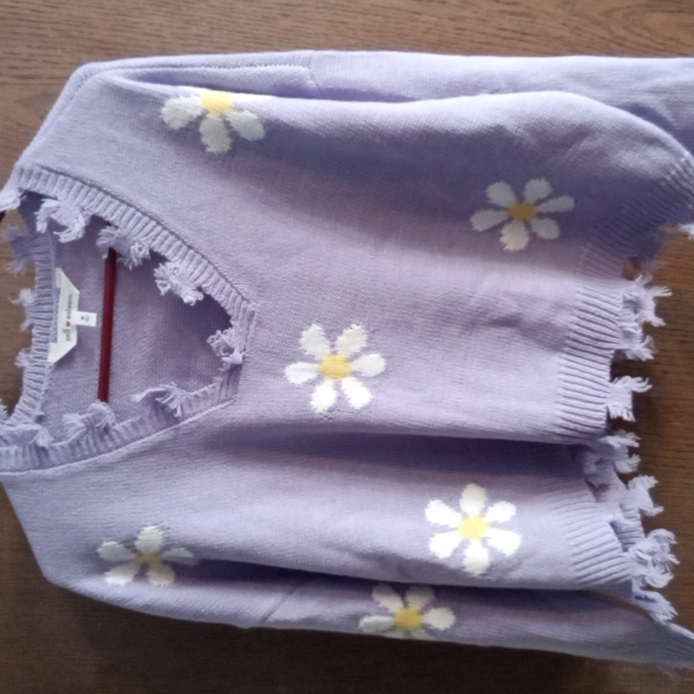 Purple sweater with flowers